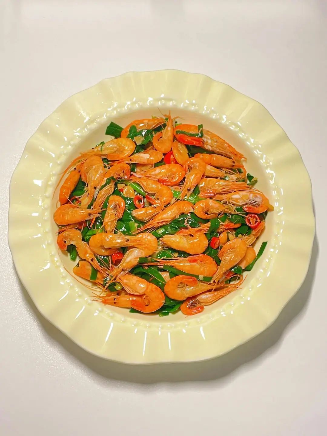 Stir-fried River Shrimp with Leek